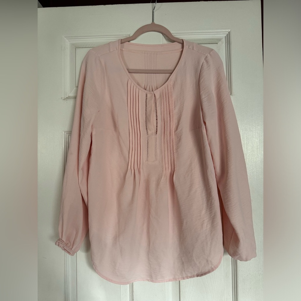 Tommy Hilfiger Light Pink Pintucket Long Sleeve Blouse